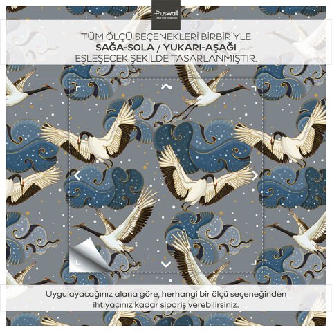 Geleneksel Asya Sanatı Kendinden Yapışkanlı Duvar Kağıdı, Japon Turnaları Duvar Kağıdı