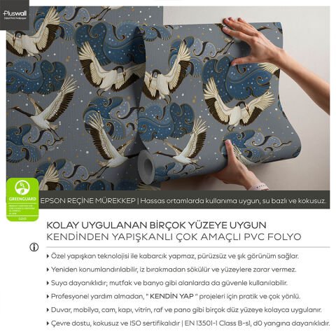 Geleneksel Asya Sanatı Kendinden Yapışkanlı Duvar Kağıdı, Japon Turnaları Duvar Kağıdı