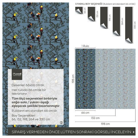 Egzotik Kuş ve Tropikal Orman Kendinden Yapışkanlı Duvar Kağıdı, Tukan Kuşu Duvar Kağıdı