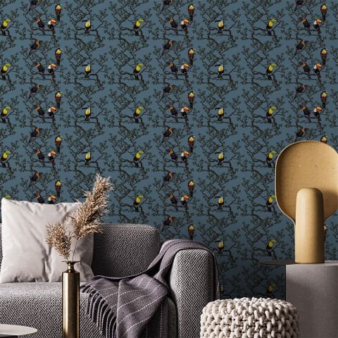 Egzotik Kuş ve Tropikal Orman Kendinden Yapışkanlı Duvar Kağıdı, Tukan Kuşu Duvar Kağıdı