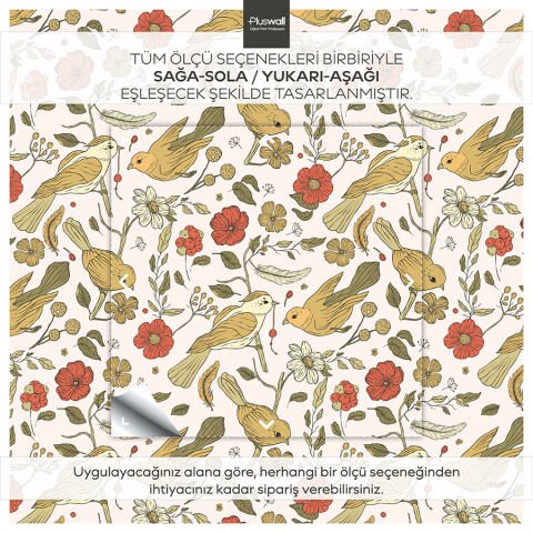 William Morris Sanat Kuş ve Çiçek Kendinden Yapışkanlı Duvar Kağıdı, Vintage Sanat Duvar Kağıdı