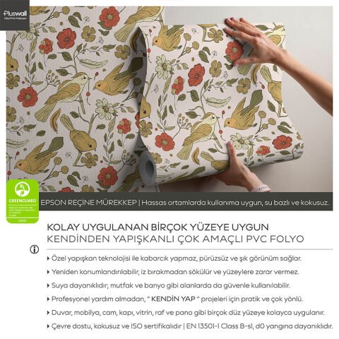 William Morris Sanat Kuş ve Çiçek Kendinden Yapışkanlı Duvar Kağıdı, Vintage Sanat Duvar Kağıdı