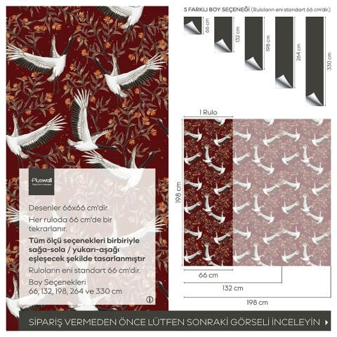 Uzak Doğu Sanatı Kendinden Yapışkanlı Duvar Kağıdı, Japon Turnaları Banyo Duvar Kağıdı