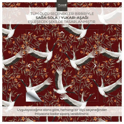 Uzak Doğu Sanatı Kendinden Yapışkanlı Duvar Kağıdı, Japon Turnaları Banyo Duvar Kağıdı