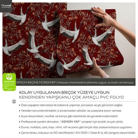 Uzak Doğu Sanatı Kendinden Yapışkanlı Duvar Kağıdı, Japon Turnaları Banyo Duvar Kağıdı