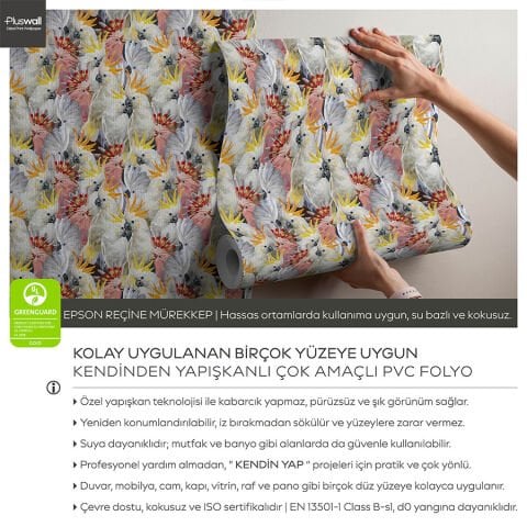 Beyaz Kakadu Kuşları Kendinden Yapışkanlı Duvar Kağıdı, Yatak Odası için Duvar Kağıdı