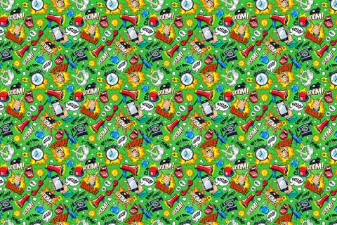 Pop Art Desenli Yeşil Cafe Bar Ofis Duvar Kağıdı