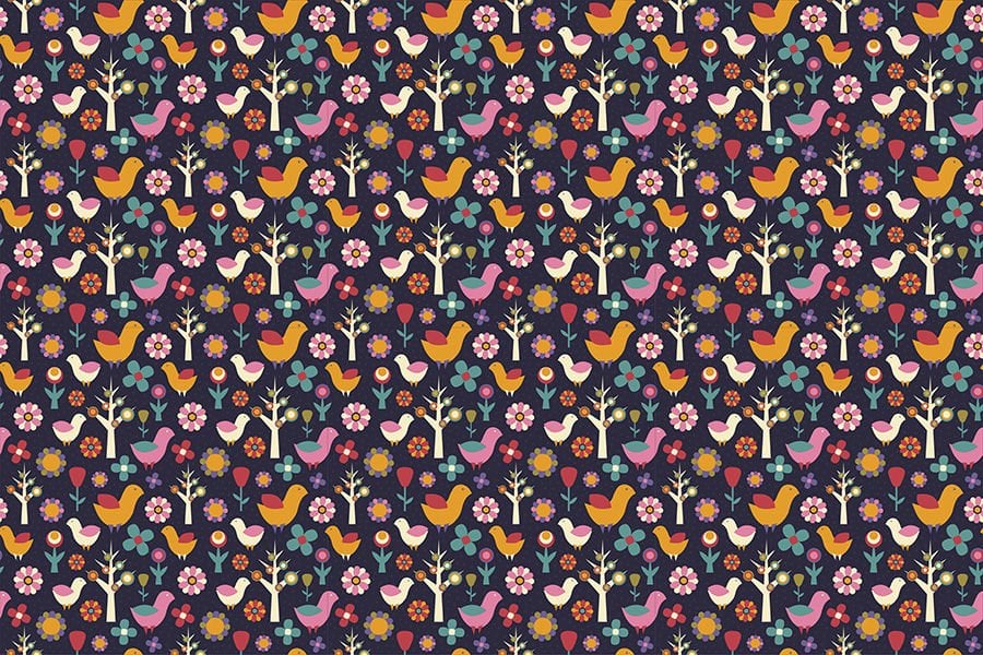 Renkli Kuş ve Ağaç Desenli Bebek Odası Duvar Kağıdı