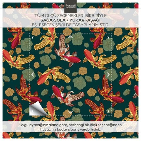 Altın Japon Balığı Desenli Kendinden Yapışkanlı Duvar Kağıdı, Banyo Duvar Kağıdı