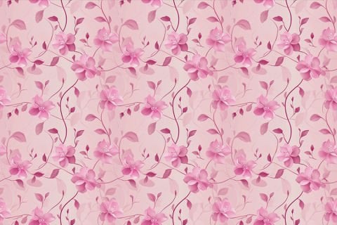 Romantik Pembe Çiçek Desenli Duvar Kağıdı