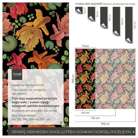 Renki Japon Balığı Desenli Kendinden Yapışkanlı Duvar Kağıdı, Banyo Duvar Kağıdı