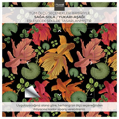 Renki Japon Balığı Desenli Kendinden Yapışkanlı Duvar Kağıdı, Banyo Duvar Kağıdı