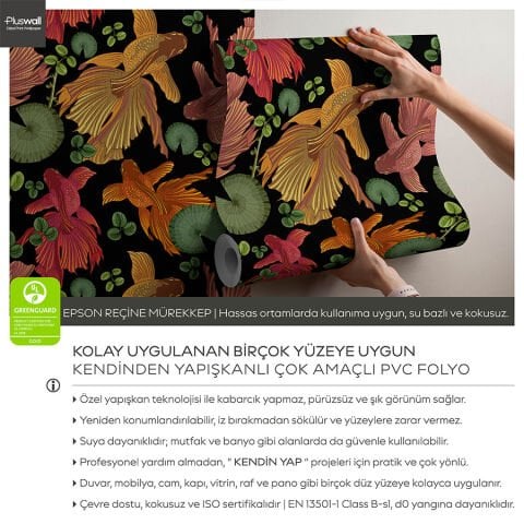 Renki Japon Balığı Desenli Kendinden Yapışkanlı Duvar Kağıdı, Banyo Duvar Kağıdı