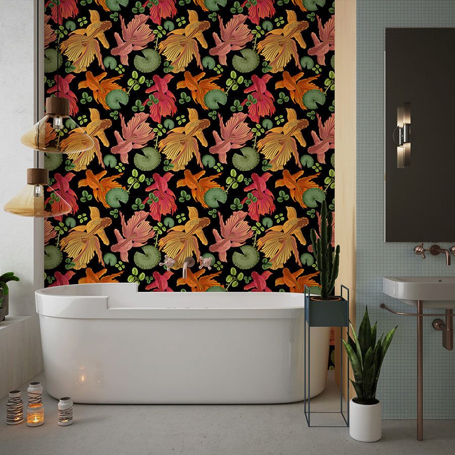 Renki Japon Balığı Desenli Kendinden Yapışkanlı Duvar Kağıdı, Banyo Duvar Kağıdı