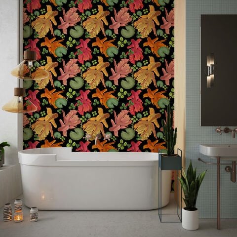 Renki Japon Balığı Desenli Kendinden Yapışkanlı Duvar Kağıdı, Banyo Duvar Kağıdı