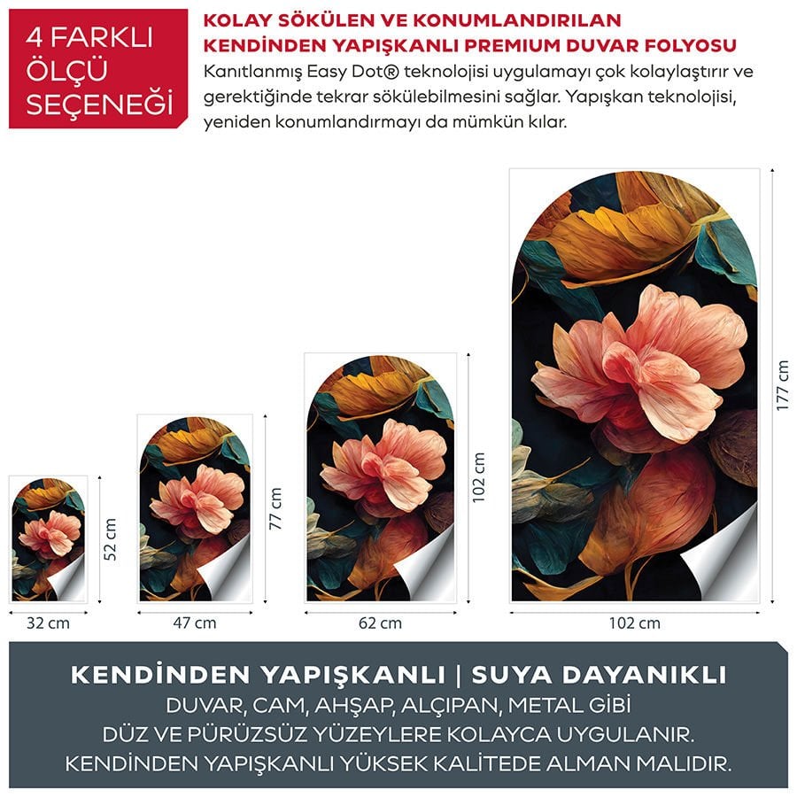 Kendinden Yapışkanlı Çiçekli Dekoratif Duvar Kağıdı Stickeri 100x175cm