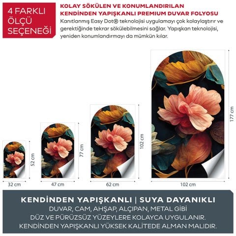 Kendinden Yapışkanlı Çiçekli Dekoratif Duvar Kağıdı Stickeri 100x175cm