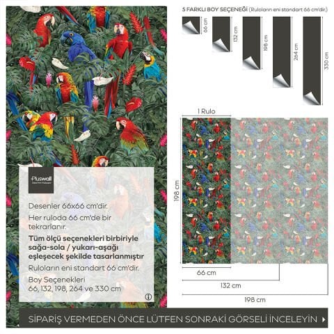 Amazon Yağmur Ormanı Kuşları Kendinden Yapışkanlı Duvar Kağıdı, Kuş Desenli Duvar Kağıdı