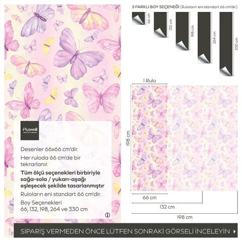 Mor, Pembe ve Leylak Kelebek Desenli Kendinden Yapışkanlı Duvar Kağıdı, Kız Odası Duvar Kağıdı