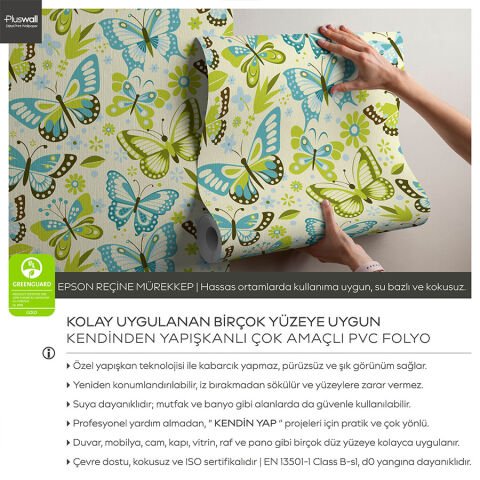 Vintage Kelebek Desenli Kendinden Yapışkanlı Duvar Kağıdı, Banyo için Duvar Kağıdı