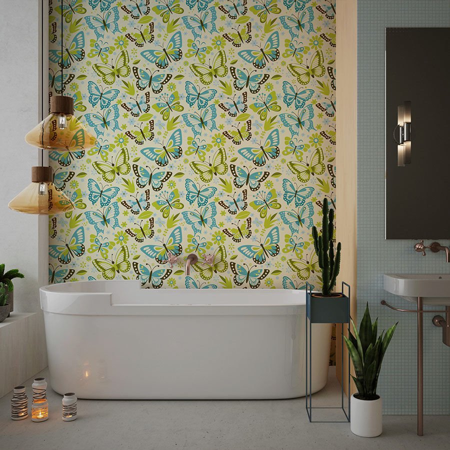 Vintage Kelebek Desenli Kendinden Yapışkanlı Duvar Kağıdı, Banyo için Duvar Kağıdı