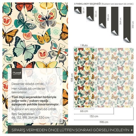 Retro Kelebek Desenli Kendinden Yapışkanlı Duvar Kağıdı, Salon için Duvar Kağıdı