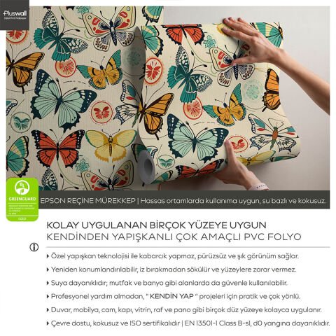 Retro Kelebek Desenli Kendinden Yapışkanlı Duvar Kağıdı, Salon için Duvar Kağıdı