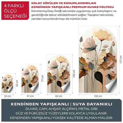 Kendinden Yapışkanlı Soft Çiçekler Duvar Kağıdı Stickeri 30x50cm