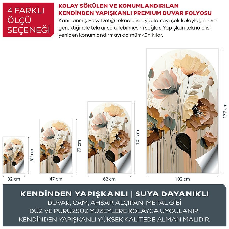 Kendinden Yapışkanlı Soft Çiçekler Duvar Kağıdı Stickeri 45x75cm