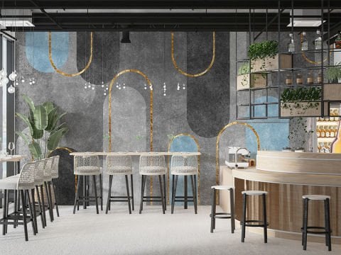 Altın Yaldızlı Siyah Mavi Modern Lüks Duvar Kağıdı