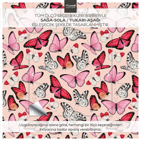 Pembe Tonlarda Kelebek Desenli Kendinden Yapışkanlı Duvar Kağıdı, Yatak Odası Duvar Kağıdı
