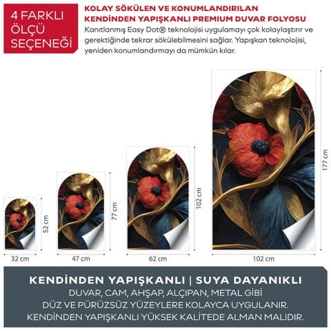 Kendinden Yapışkanlı 3D Çiçekler Duvar Kağıdı Stickeri