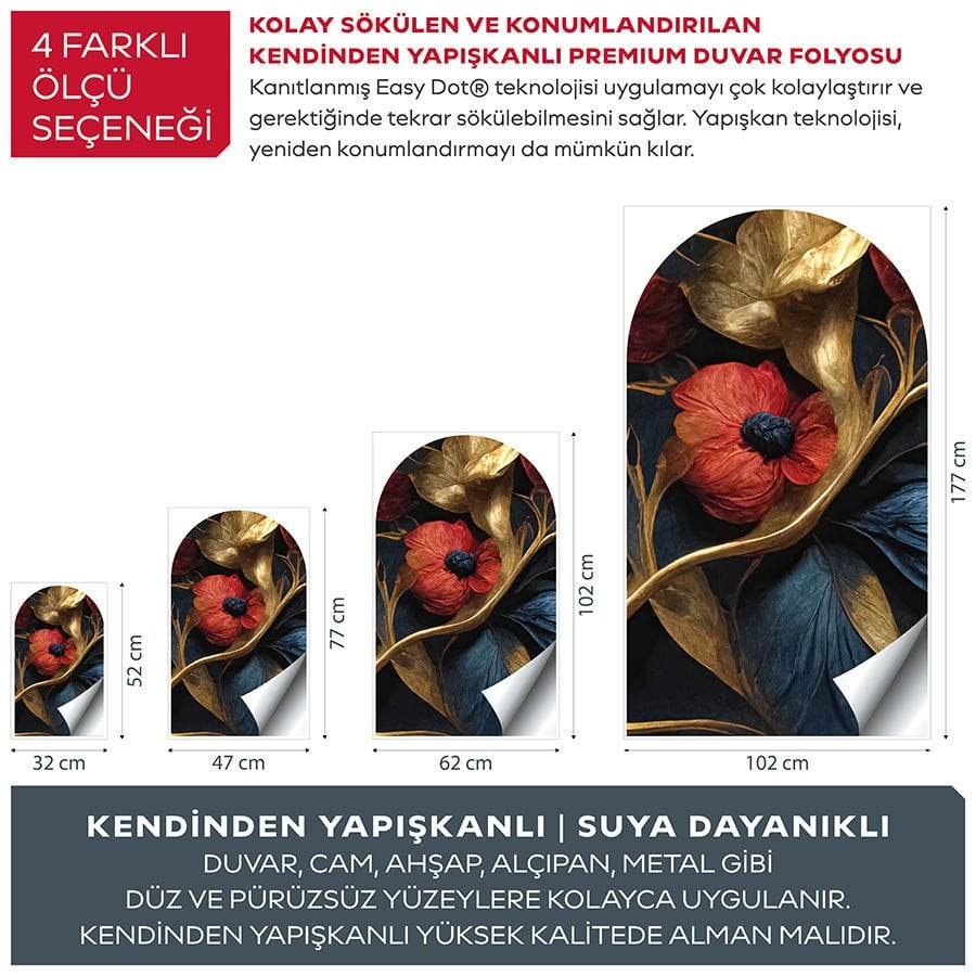 Kendinden Yapışkanlı 3D Çiçekler Duvar Kağıdı Stickeri 30x50cm