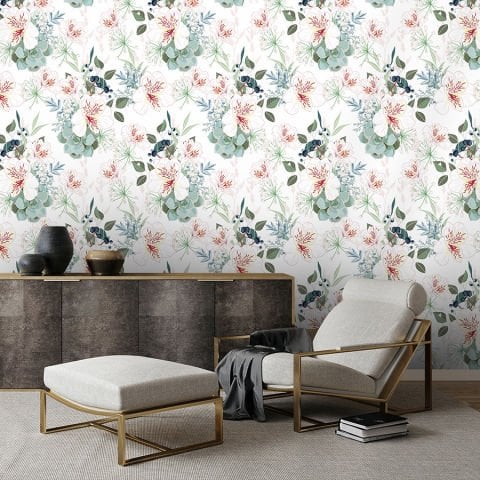 Beyaz Alstroemeria Çiçeği Yaprakları ve Meyveleri Duvar Kağıdı