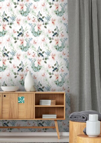 Beyaz Alstroemeria Çiçeği Yaprakları ve Meyveleri Duvar Kağıdı