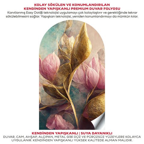 Kendinden Yapışkanlı Pembe Çiçekler Duvar Kağıdı Stickeri