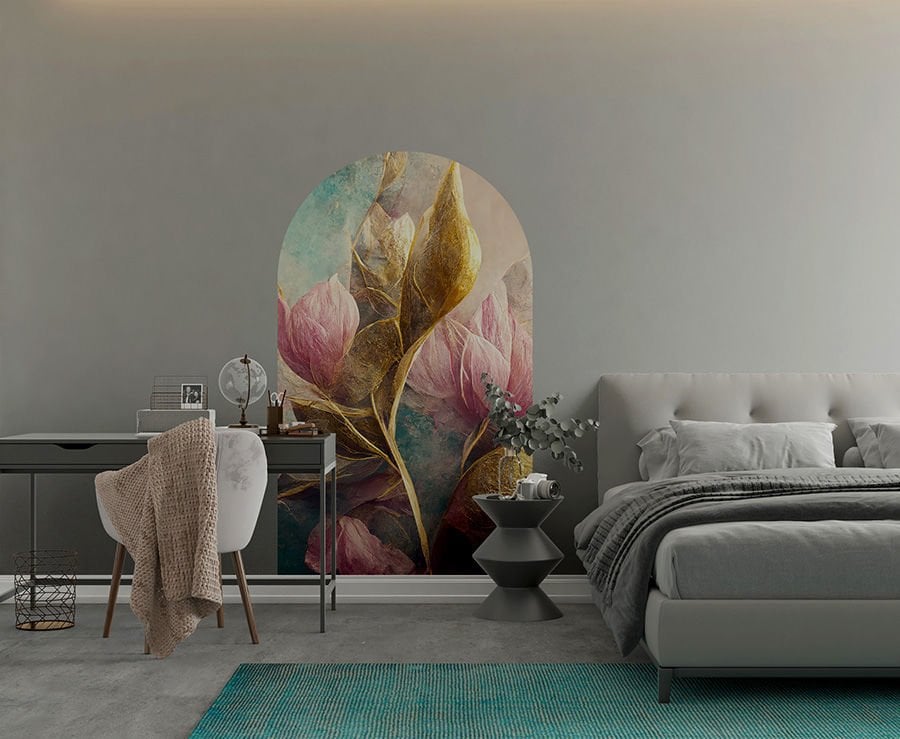 Kendinden Yapışkanlı Pembe Çiçekler Duvar Kağıdı Stickeri