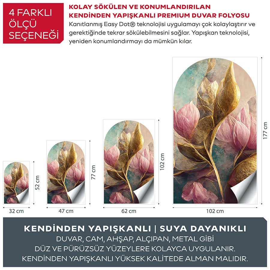 Kendinden Yapışkanlı Pembe Çiçekler Duvar Kağıdı Stickeri 30x50cm