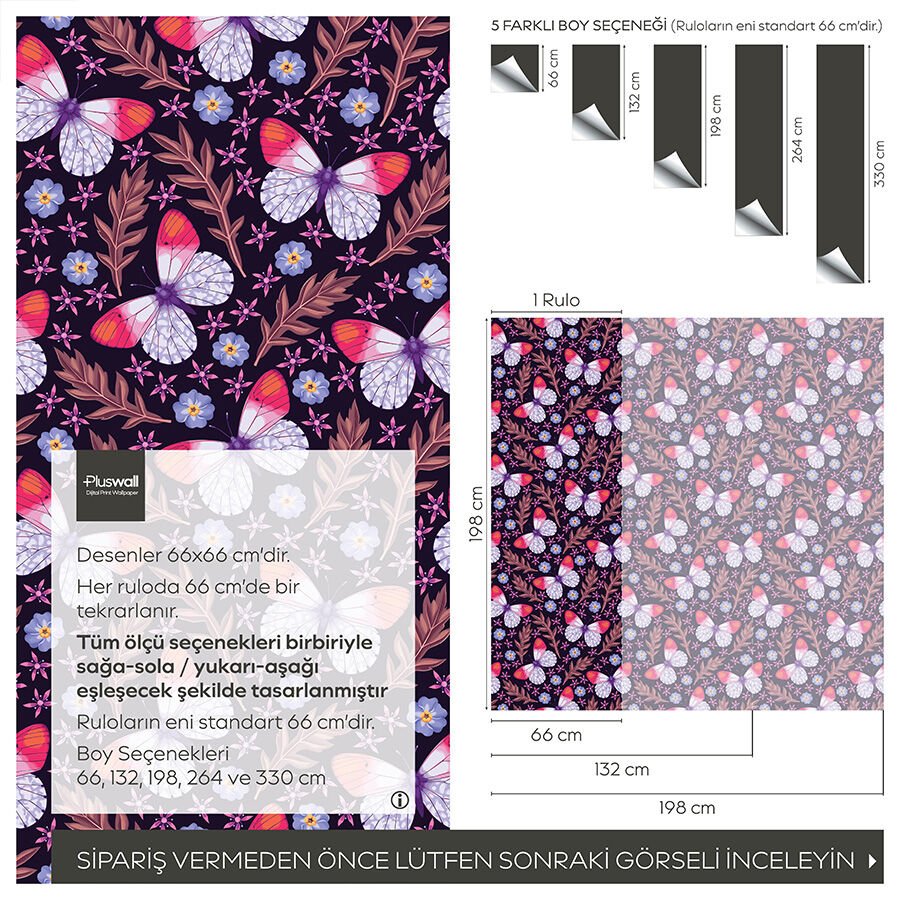 Vintage Kelebek ve Çiçek Desenli Kendinden Yapışkanlı Duvar Kağıdı, Yatak Odası Duvar Kağıdı