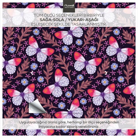 Vintage Kelebek ve Çiçek Desenli Kendinden Yapışkanlı Duvar Kağıdı, Yatak Odası Duvar Kağıdı