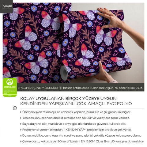 Vintage Kelebek ve Çiçek Desenli Kendinden Yapışkanlı Duvar Kağıdı, Yatak Odası Duvar Kağıdı