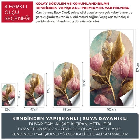 Kendinden Yapışkanlı Pembe Çiçekler Duvar Kağıdı Stickeri 100x175cm
