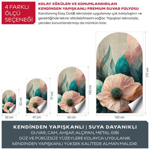 Kendinden Yapışkanlı Zarif Çiçekler Dekoratif Duvar Kağıdı Stickeri 60x100cm