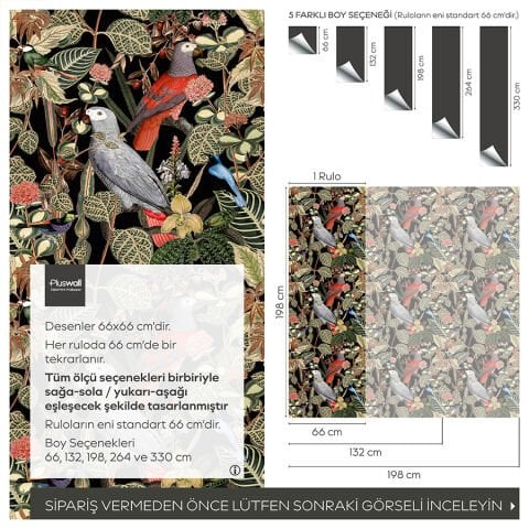 Egzotik Papağan Desenli Kendinden Yapışkanlı Duvar Kağıdı, Tropikal Orman Duvar Kağıdı