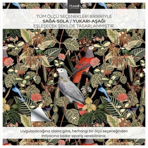 Egzotik Papağan Desenli Kendinden Yapışkanlı Duvar Kağıdı, Tropikal Orman Duvar Kağıdı