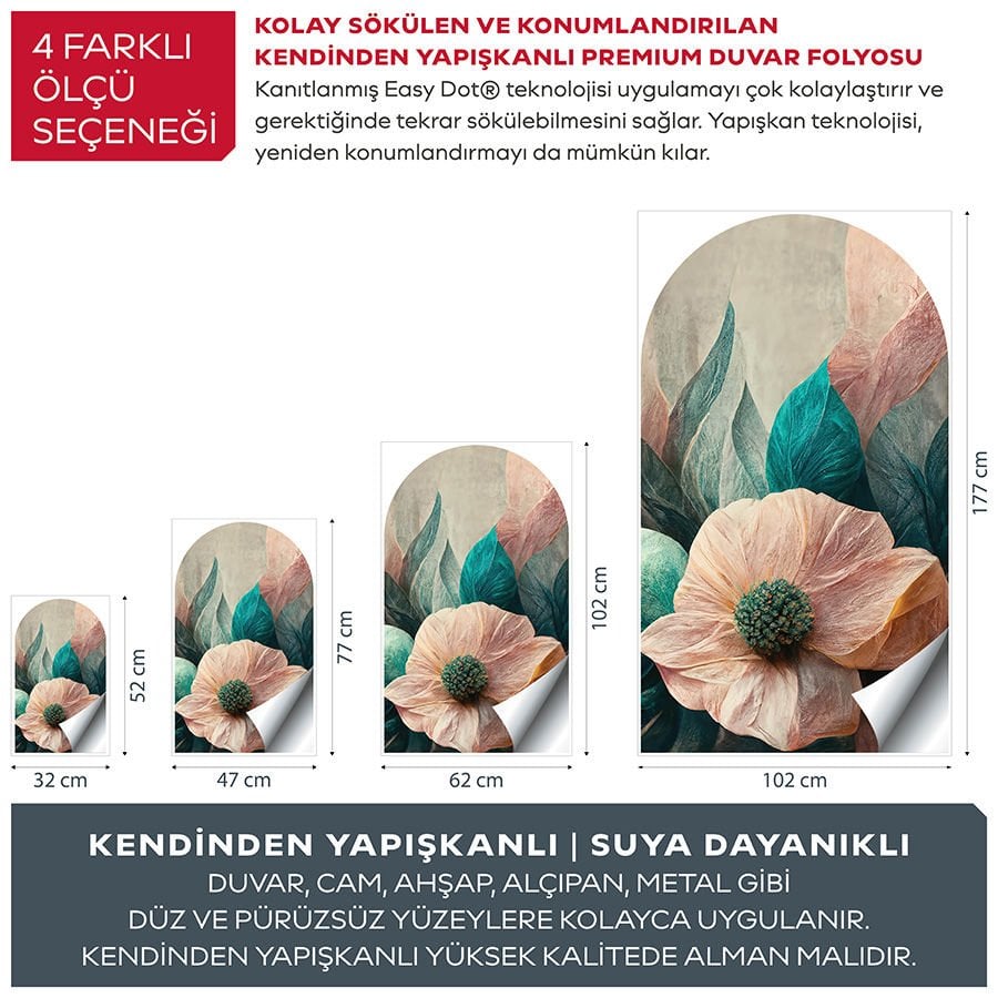 Kendinden Yapışkanlı Zarif Çiçekler Dekoratif Duvar Kağıdı Stickeri 100x175cm