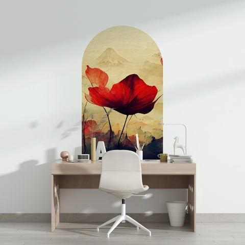 Kendinden Yapışkanlı Japon Art Gelincik Duvar Kağıdı Stickeri