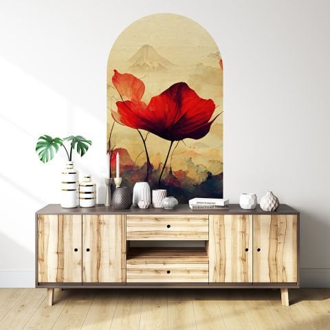 Kendinden Yapışkanlı Japon Art Gelincik Duvar Kağıdı Stickeri