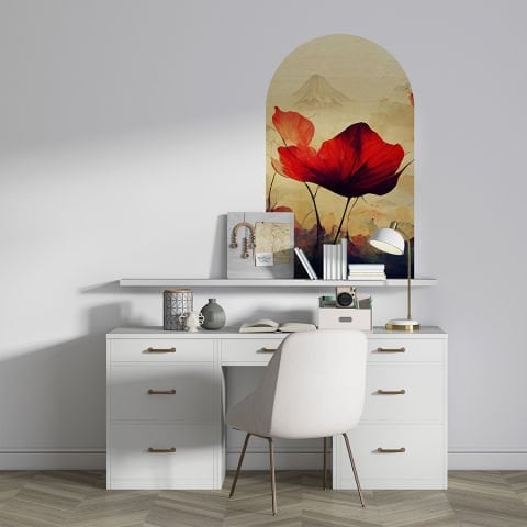 Kendinden Yapışkanlı Japon Art Gelincik Duvar Kağıdı Stickeri