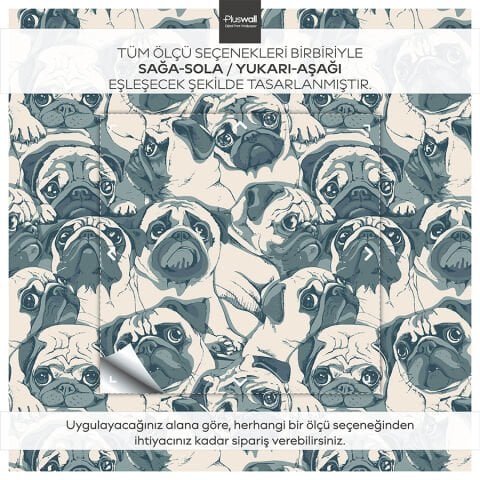 Sevimli Pug Desenli Kendinden Yapışkanlı Duvar Kağıdı, Çocuk Odası Duvar Kağıdı